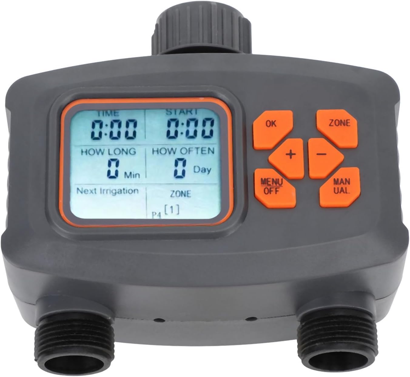 Fabater Sprinkler Timer, 2 Zone Programmable Water Timer, Digital Irrigation with Rain Sensor Port, Manual/Automatic Watering System, Hose for Lawns, Yard, Pool, 2 Outlet