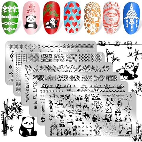 JSRQT 6Pcs Cute Panda Nail Art Plates Cover