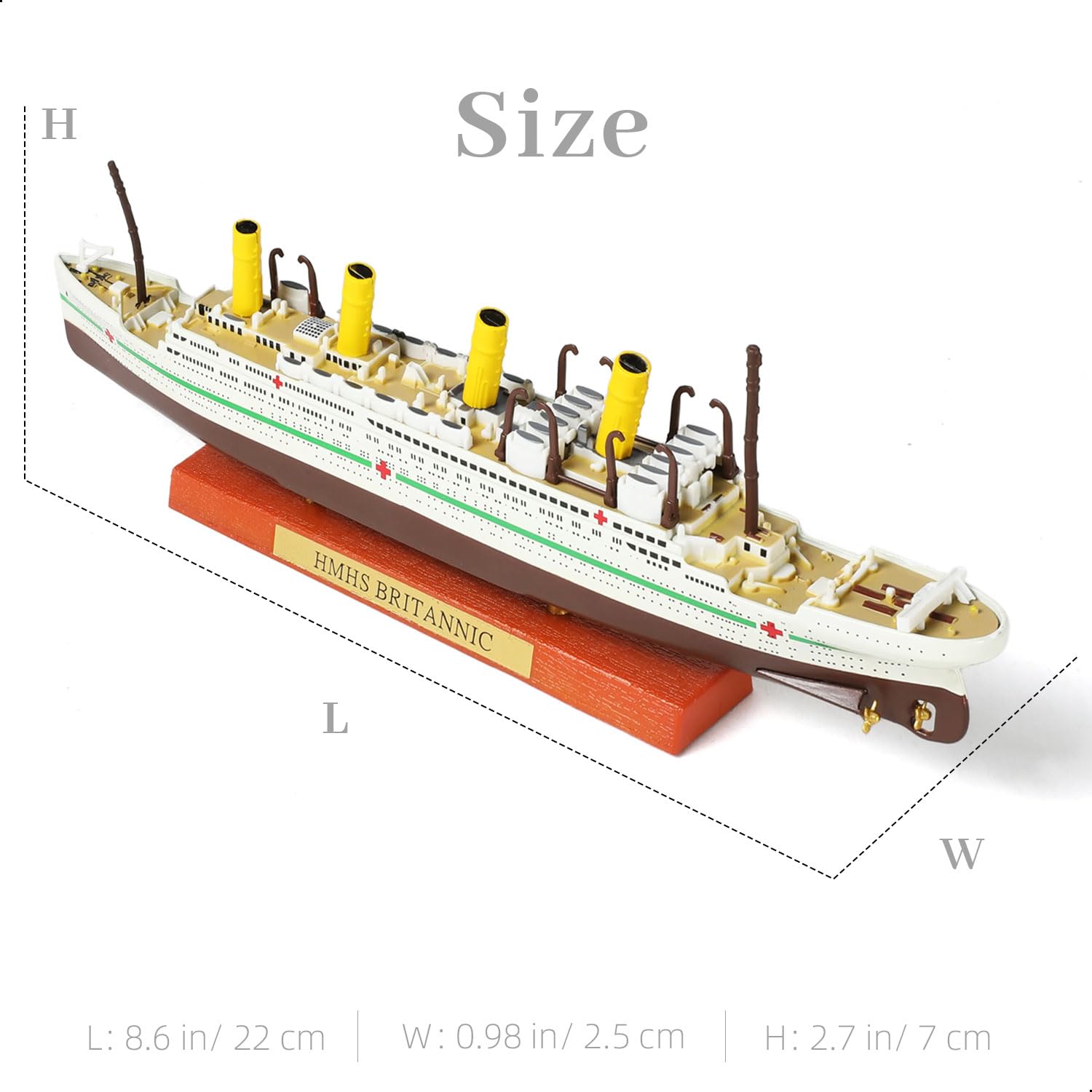 SEBUNAS 1/1250 HMHS Britannic Cruise Ship Model Classic Alloy Metal Die-cast Boat Model Legendary British Cruise with Wood Grain Plastic Display Stand Suitable for Collection or Gift for Adults - Image 2