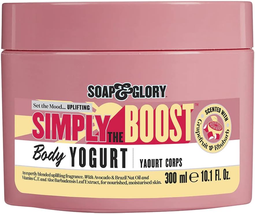 Simply The Boost Body Yogurt - Lightweight Nourishing Body Moisturizer & Hydrating Skin Cream - Mood Boosting Grapefruit, Bergamot & Rhubarb Body Cream for Refreshed Dry Skin (300ml)