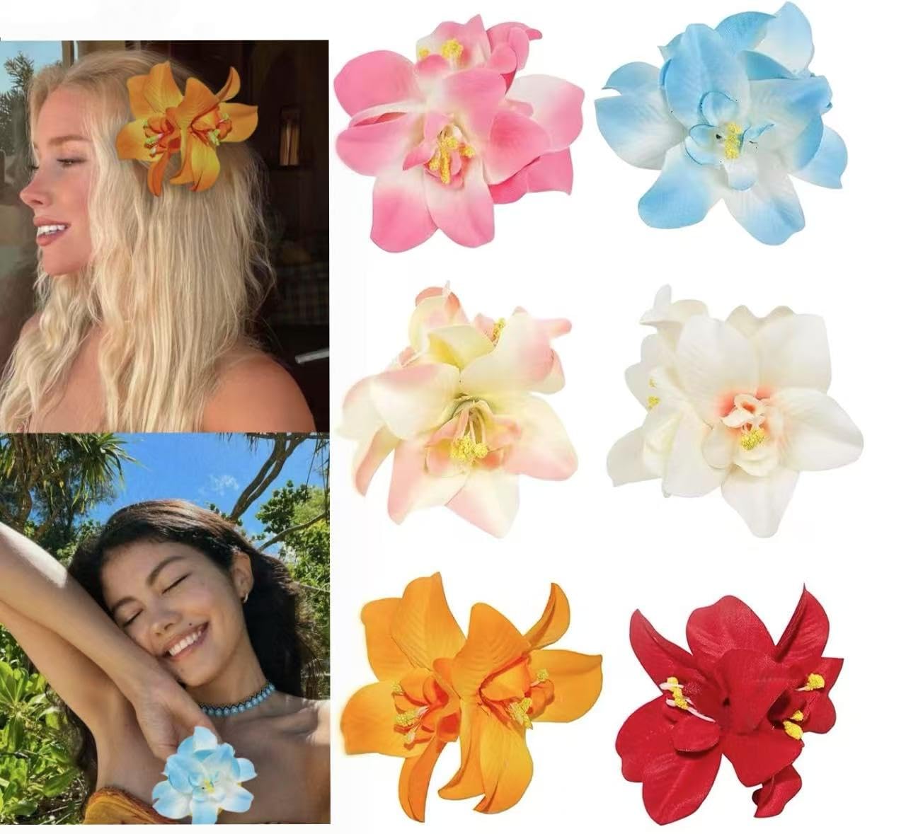 6Pcs Hawaiian Flower Hair Clips,3.5 Inch Plumeria Hibiscus Hair Clip, Hair Clips for Women Bridal Wedding, Flower Hair Accessories Clip for Girls