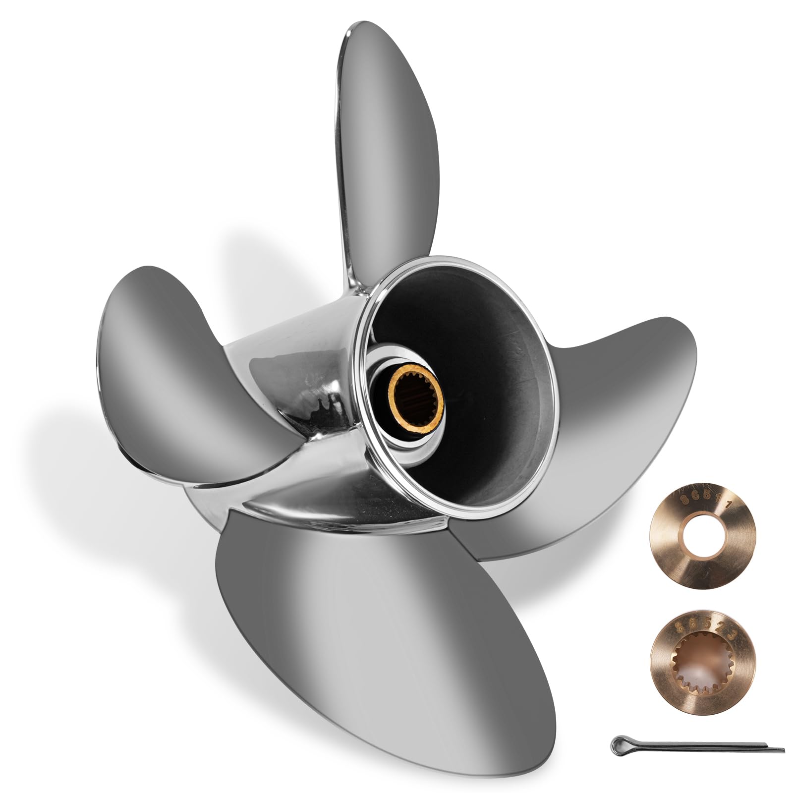 YOUNG PROPS 15 1/4x22 Stainless Steel Outboard Boat Propeller for Mercury Engines 135-300 HP 15.25x22 Prop Hub Kits Included 4-Blades 15 Tooth RH