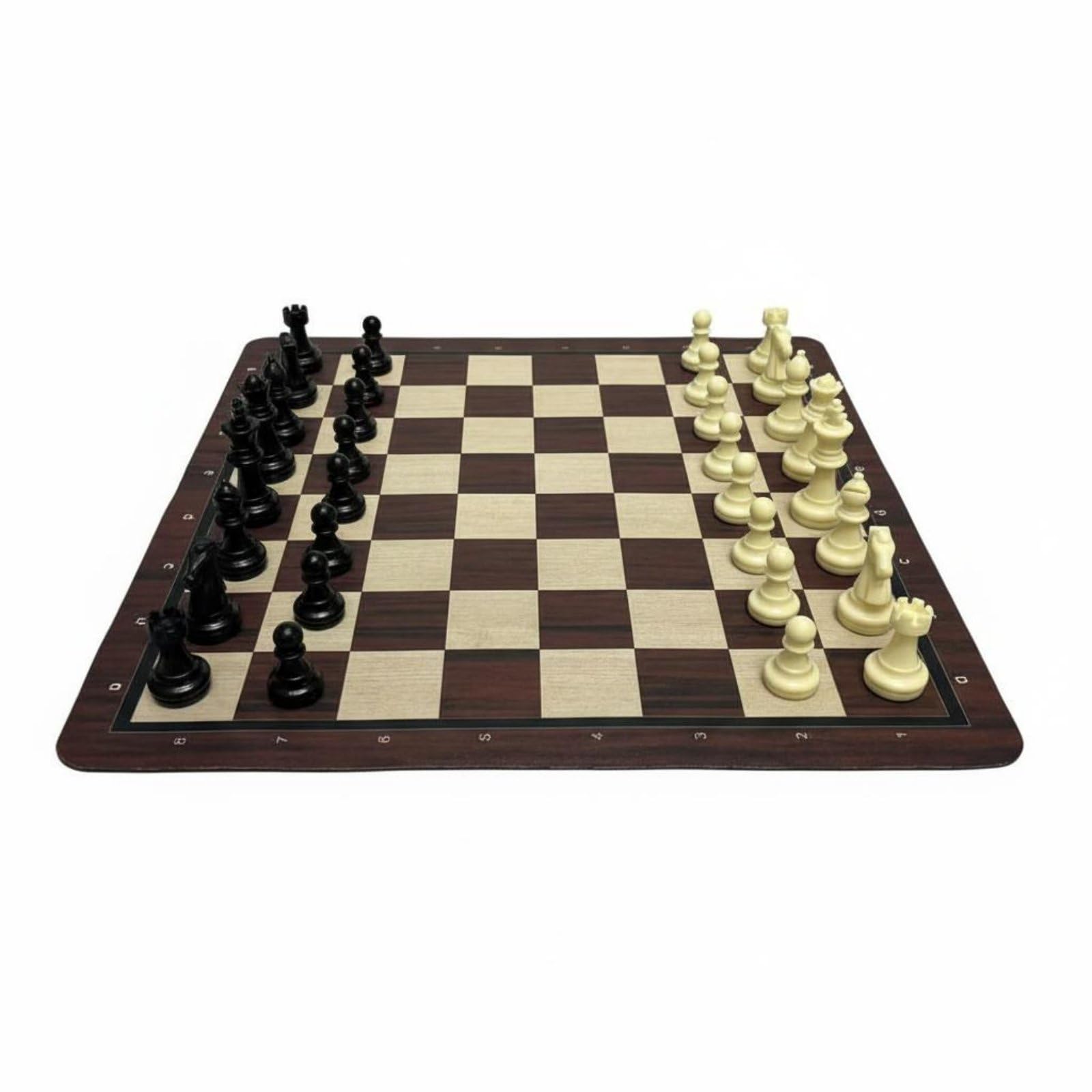 Plastic Chess Set Faux Wood Grain Rubber Mat Chess Board Algebraic Notation for Beginners, Tournaments, School Clubs, Pieces and Board-image-11