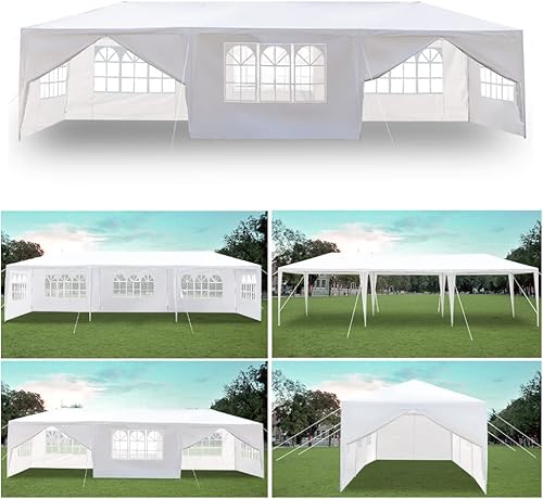 Tienda de campaña blanca para exteriores de 10 x 30 pies, tienda de campaña impermeable con 8 paredes laterales extraíbles, 2 puertas, tienda de