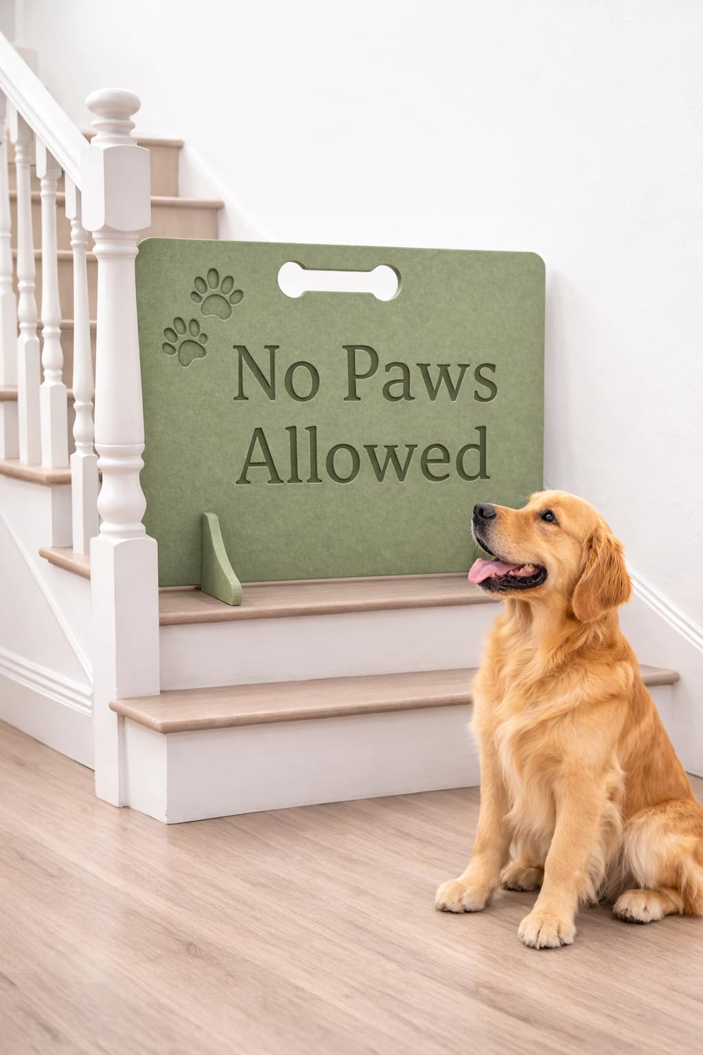 NO PAWS Green Wooden Stopper Barrier – Freestanding Dog Stopper for Stairs | Dog Barrier Gate | Portable Wooden Stopper | Puppy Gate for Stairs Indoor | No Drilling Required (40CM (H) X 75CM (W))