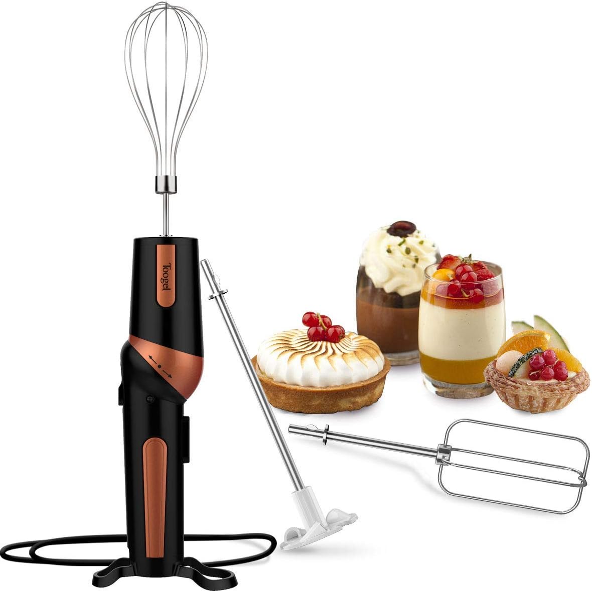 Electric Hand Mixer Ergonomic Twistable Egg Beater Handheld Mixer Includes Whisk, Beater and Drink Mixer Attachment, UK Plug