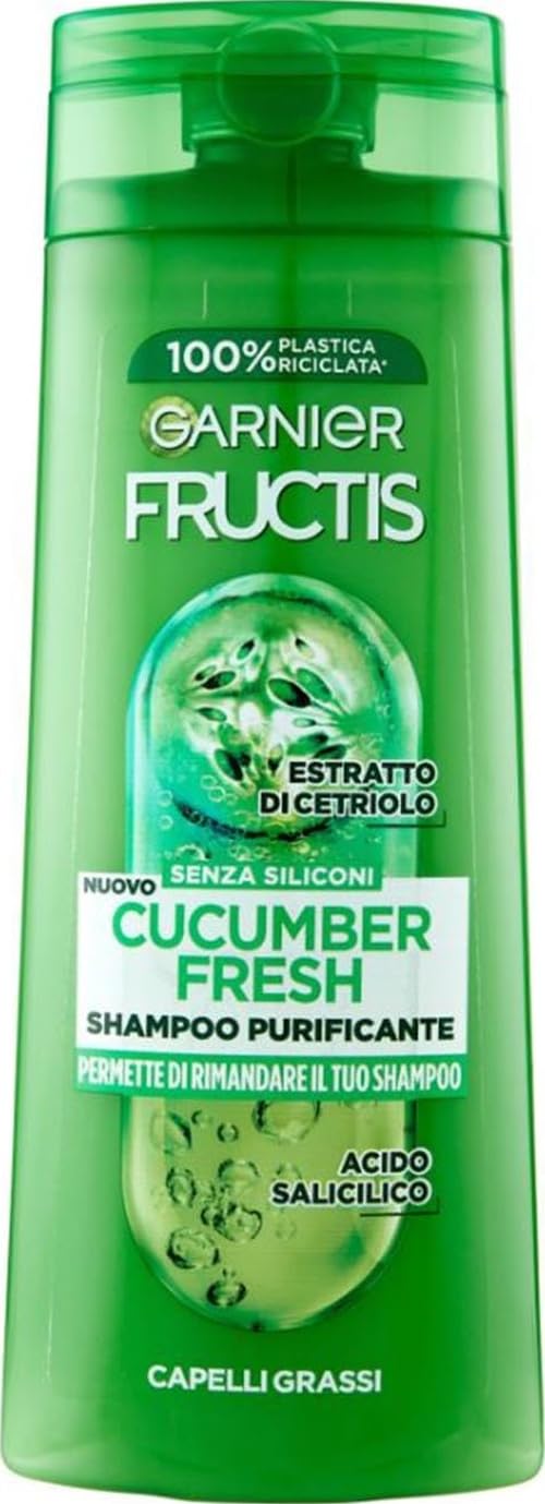 Garnier Fructis Reinigendes Shampoo für fettiges Haar, mit Salicylsäure und Gurkenextrakt, Cucumber Fresh, 250 ml