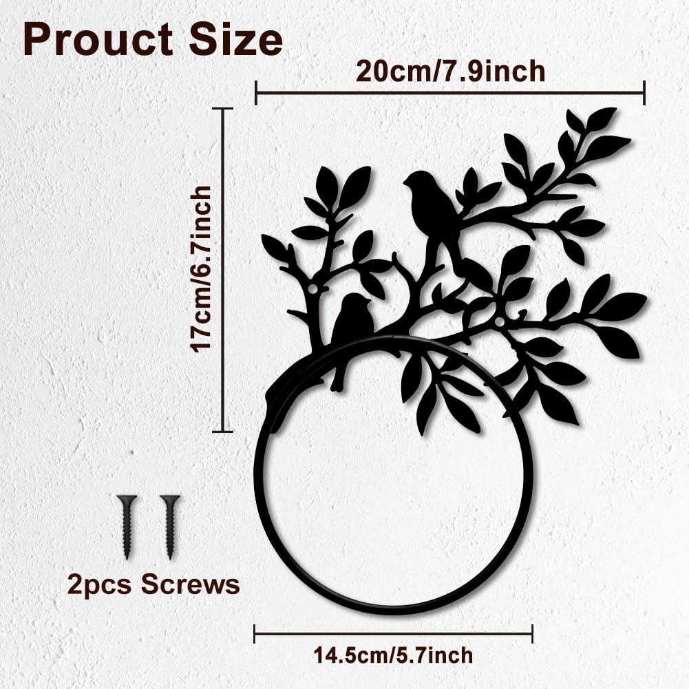 MAYJOYDIY Branches Limb Metal Towel Ring Bird Animal Towel Holder for Wall Leafy Plants Towel Ring Black Plant Towel Rack Wall Mounted for Bathroom Kitchen Towel Hanger Home Decors Gift - Image 2