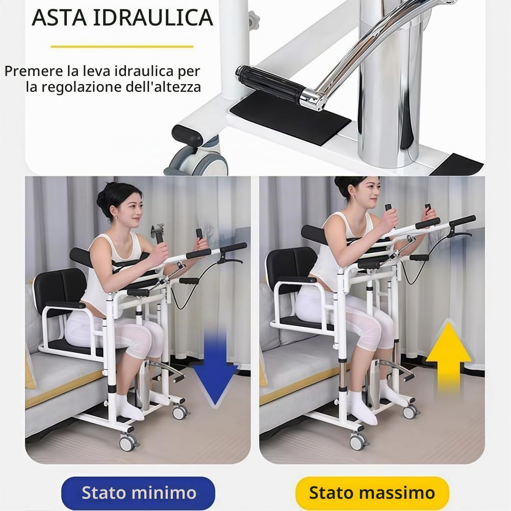Genérico Sedia sollevatrice per trasferimento pazienti, Poltrone elevabili regolabile in altezza, con sedile divisibile a 180° e padella, multifunzionale adatta a con mobilità ridotta