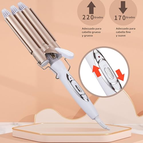 Miniatura 5 de Rizador de pelo eléctrico, profesional de 3 barriles, rizador de pelo, herramienta de peinado para mujeres o niñas, 0.866 in (champán) (EE. UU.)