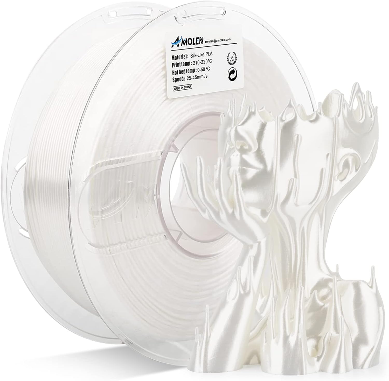 AMOLEN Silk PLA Filament 1.75mm 3D Printer filaments, Shiny White & Dual Color Blue Green Filament for 3D Printing