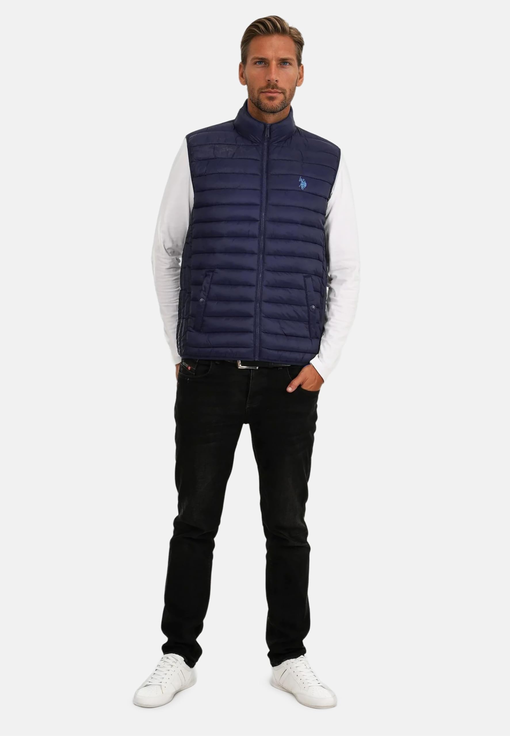 U.S. POLO ASSN. Herren Weste (S-XXL) gesteppt mit hochstehendem Kragen und Druckknopftaschen - P025