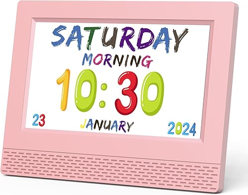 Kids Digital Alarm Clock Colorful, 7" Large LED Time Display Children's Sleep Trainer, Eye-Caring Digital Clock for Girls Boys Bedrooms Bedside, 17