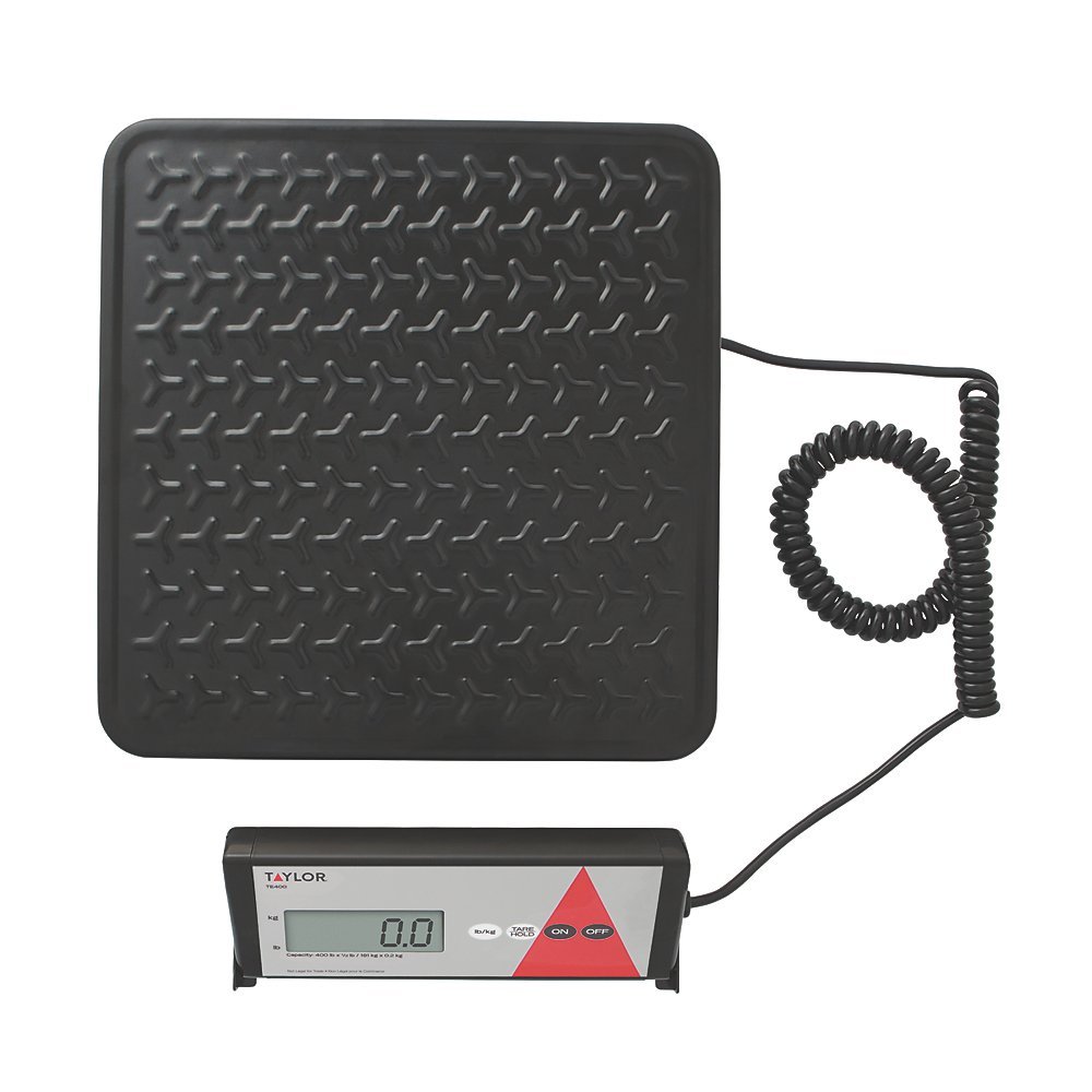 Taylor Precision TE400 Receiving Scale, Digital, 400 lb. x 0.5lb. / 180 kg x 0.2 kg Capacity, Painted Removable Steel Tread Plate Platform, Tare, Hold & recalibration Features