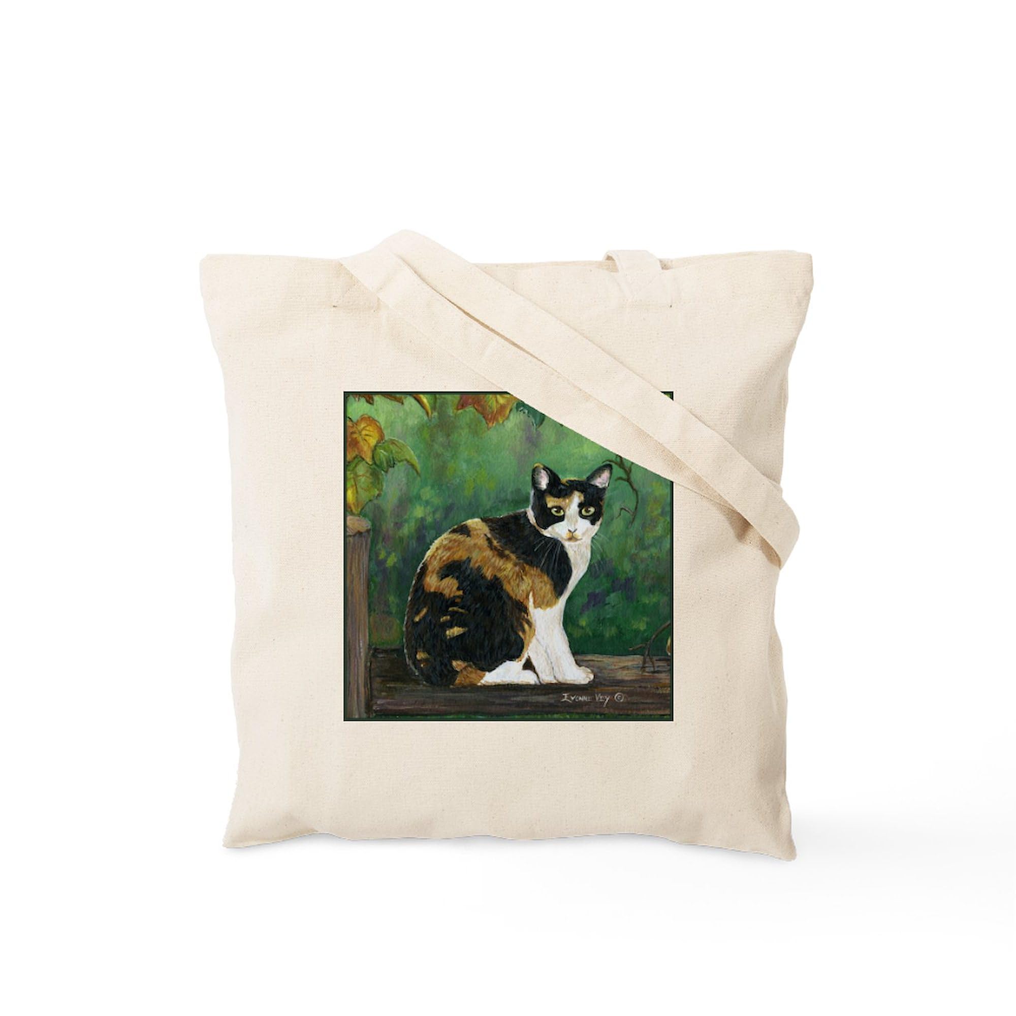CafePress Calico Cat Tote Bag Natural Canvas Tote Bag, Reusable Shopping Bag