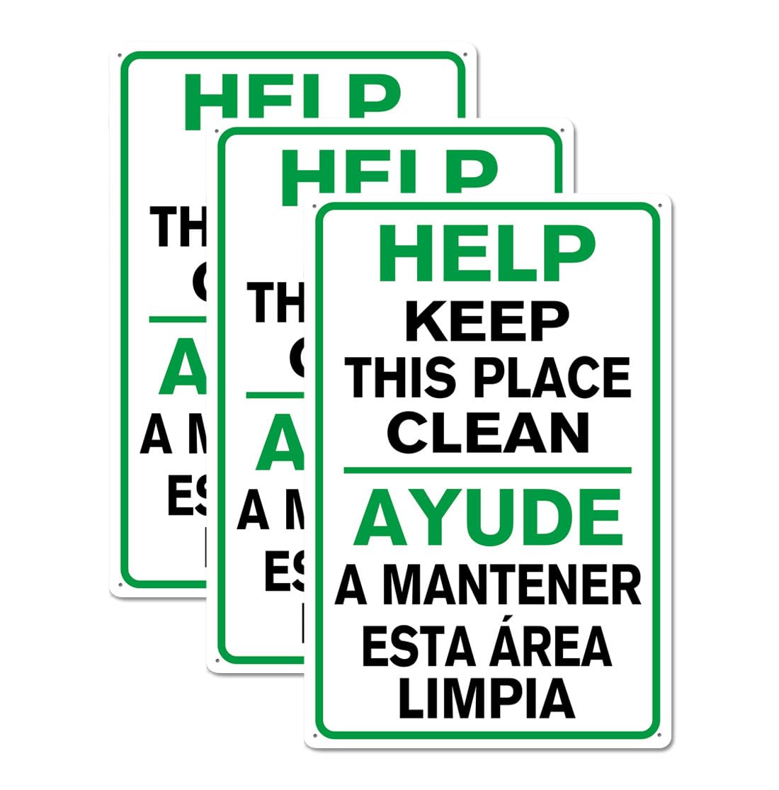 3 Pack 8x12 Inch Aluminum Help Keep This Place Clean Sign Metal Bilingual Signs for Outdoor Use Weather Resistant Long Lasting Ink