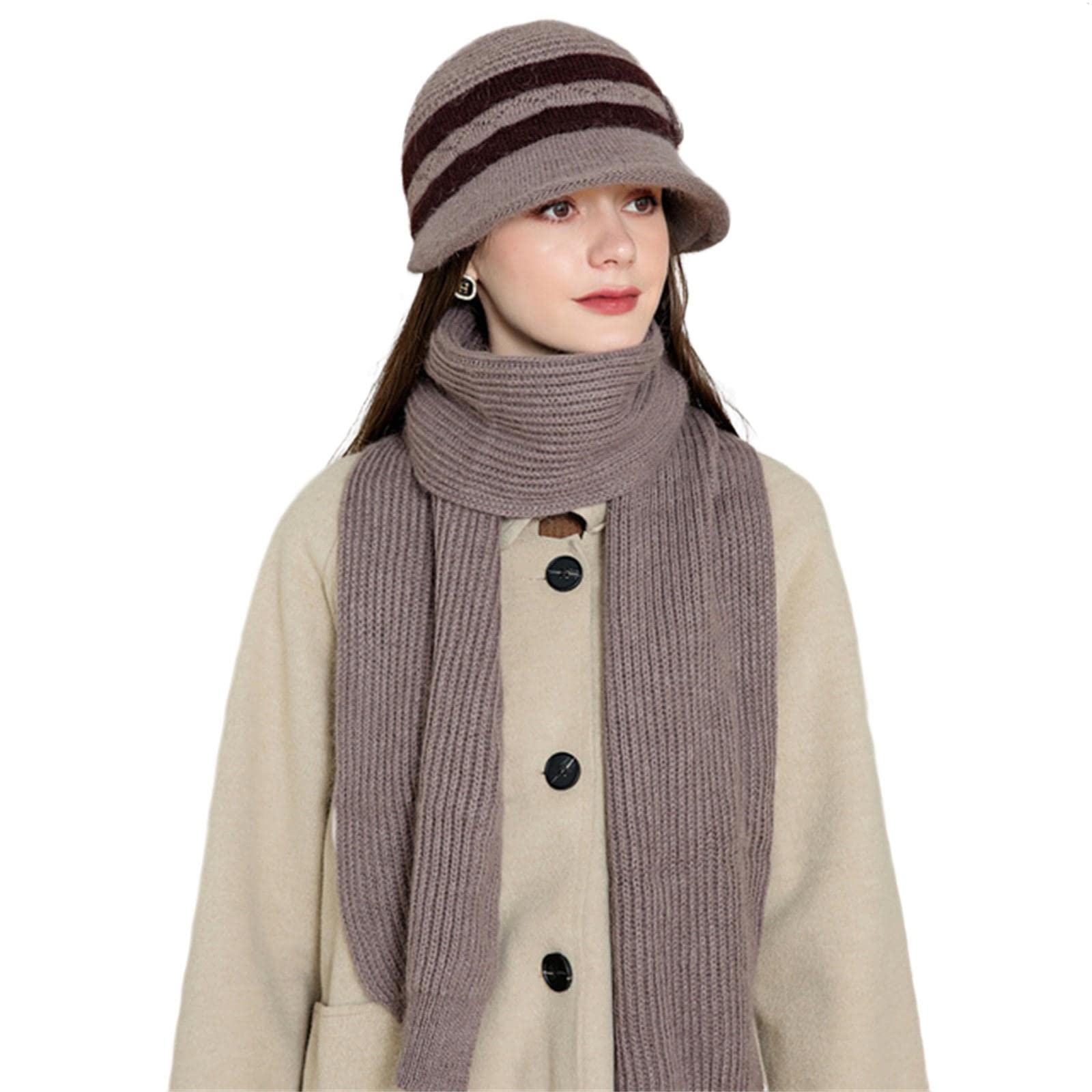 Gorro De Punto Mujeres Guantes De Tejido De Invierno Traje De Bufanda