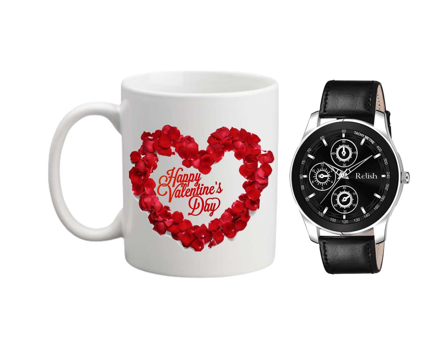 Relish Gift Pack of Black Dail Watch & Happy Valentines Day Printed Coffee Mug (B0BT8DLLG7) Amazon Price History, Amazon Price Tracker