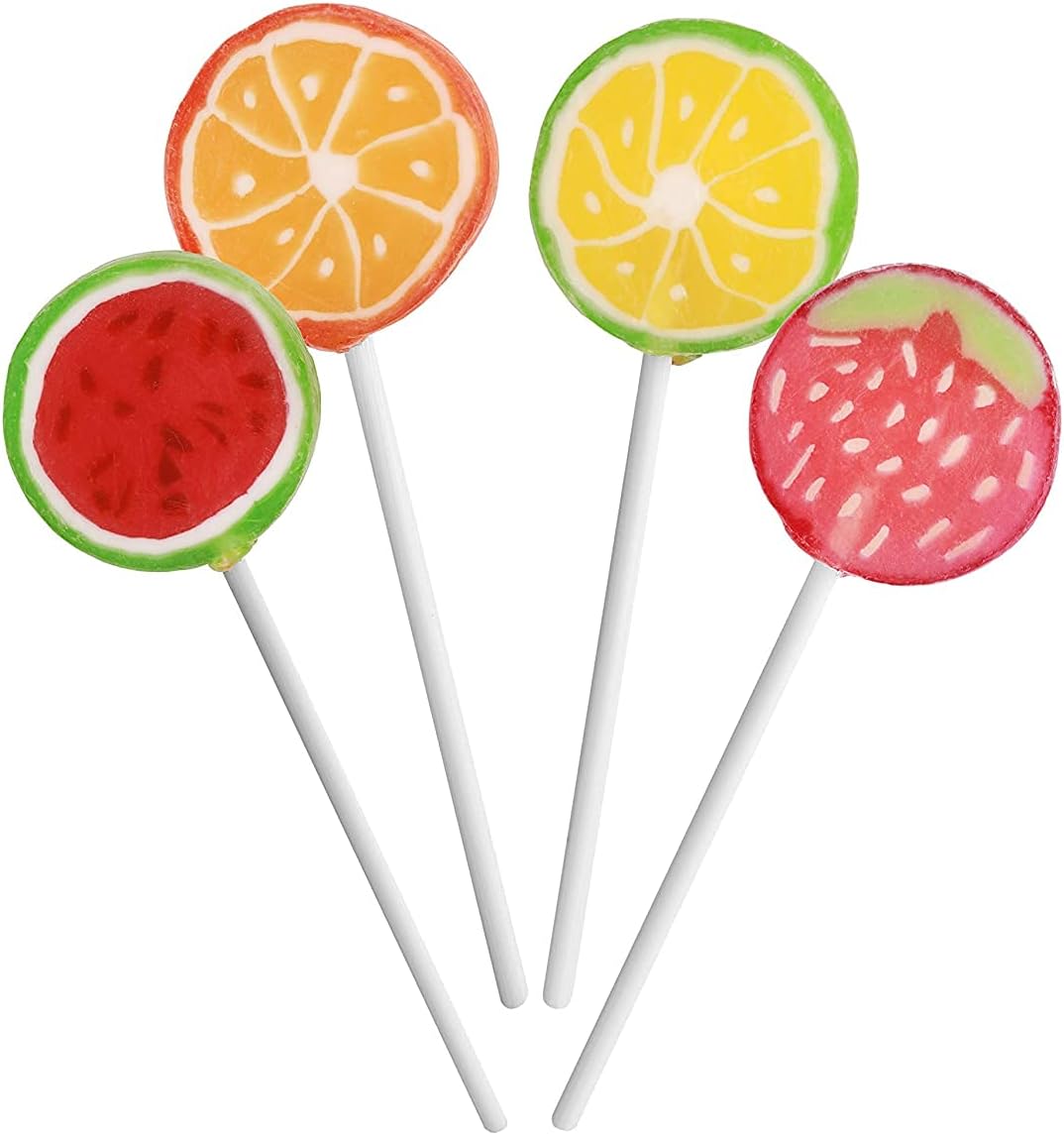 Candy Shop Handmade Assorted Fruit Flavored Lollipops, Fruity Strawberry, Orange, Lemon, and Watermelon Suckers (2 LB)