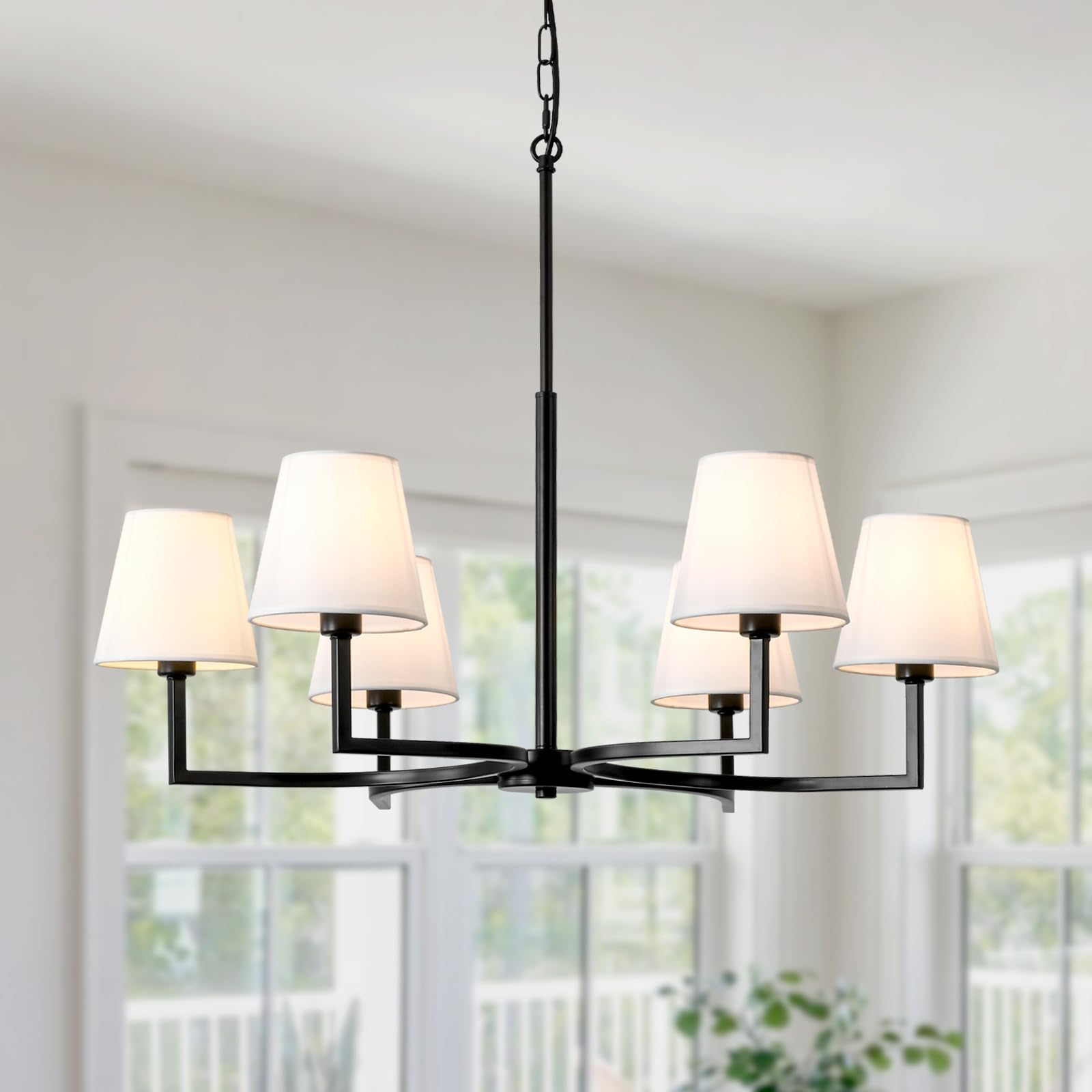LJHhowe Black Chandelier, 6 Lights Chandeliers Ceiling Light, Black Pendant Light Fitting with Fabric Shade, Modern Chandelier Ceiling Lights for Living Room, Dining Room, Bedroom Kitchen, Hallway