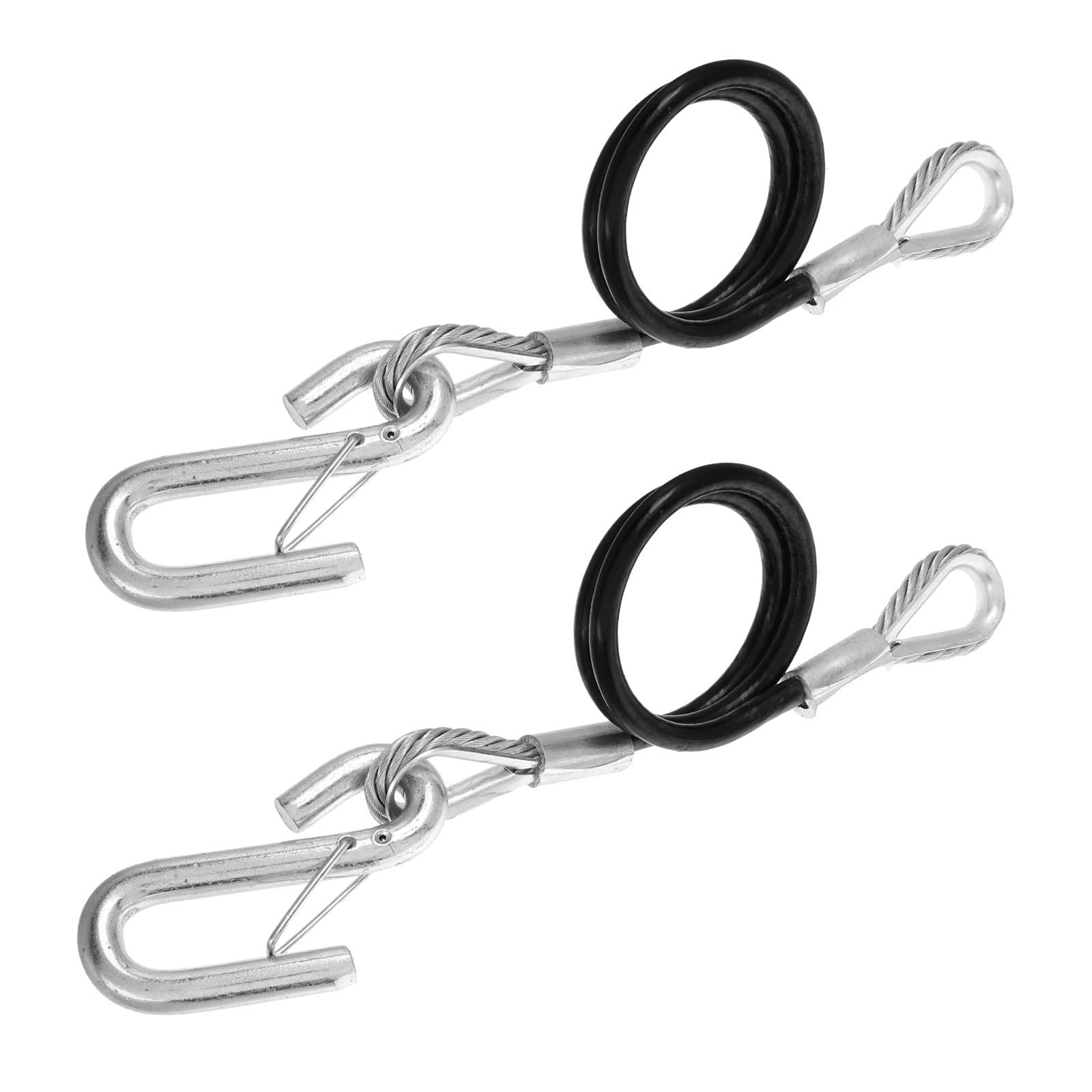 2 Piezas Cable de Seguridad para Remolque, Cuerda de Seguridad para ATV y Moto de Nieve, Acero con Recubrimiento de Goma, Negro, 3500 LB, con Ganchos y Mosquetones, para Tareas