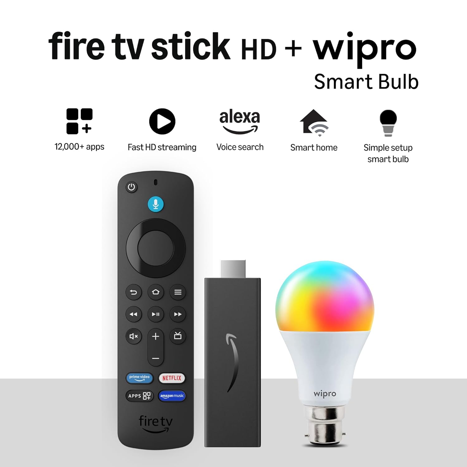 Amazon Fire TV Stick HD and Wipro 9W LED Smart Color Bulb Combo Amazon Fire TV Stick HD and Wipro 9W LED Smart Color Bulb Combo