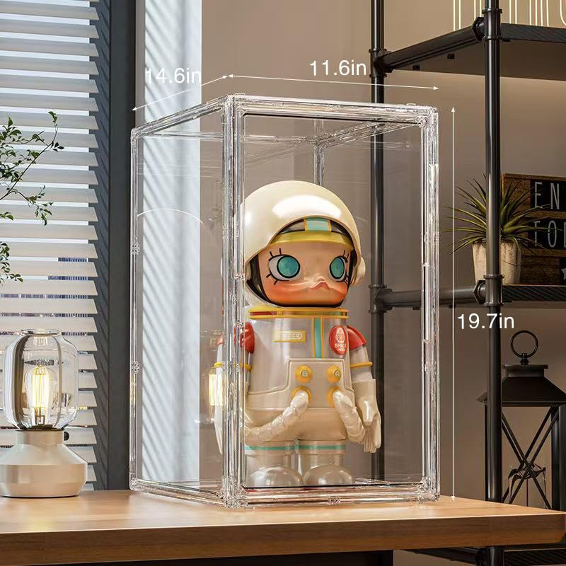 Image of BOHOIDEE Extra Large 19.7 inchX14.6 inchX11.6 inch Acrylic Display Case with 2 Division Boards, Clear Organizer Box Plastic Holder with Magnetic Door for Handbags, Purses, Boots, Figures