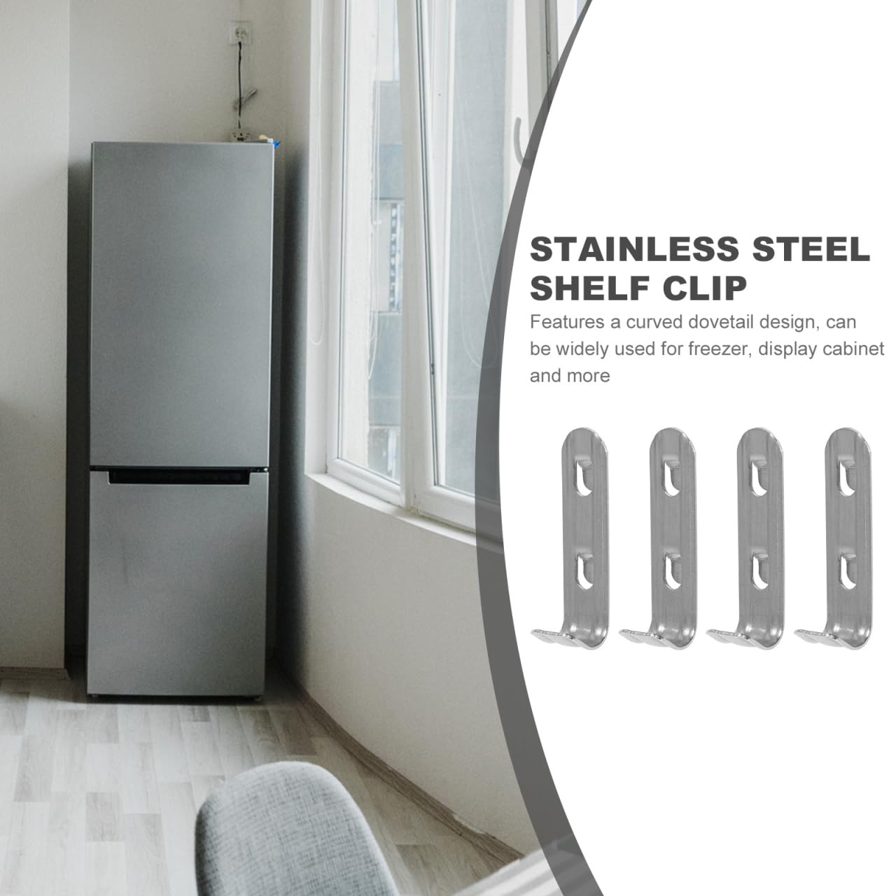 HOMSFOU Stainless Steel Shelf Hooks 4 Pack 2.6 Inch Refrigerator Freezer Clips Cabinet Supports for over Fridge Storage and Cooling Cabinet Organization - Image 4
