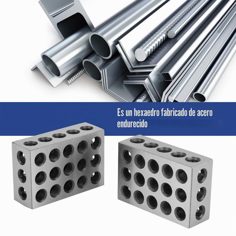 Bloques de 2 Piezas de 25 X 50 X 75 Mm con 23 Orificios, de Acero Templado, para Trabajos de Montaje, Disposición e Inspección