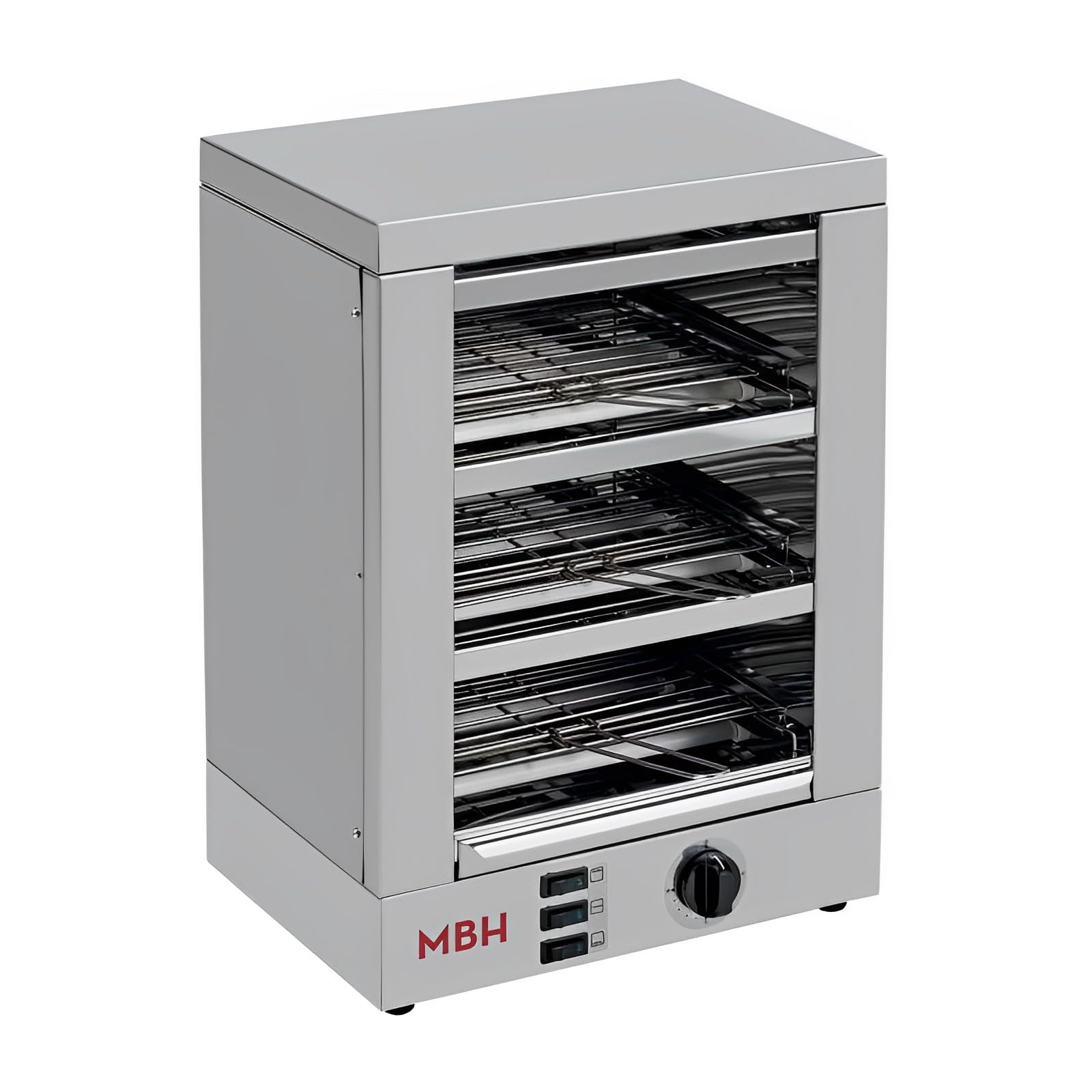 MBH - Tostadora profesional 3 pisos INOX eléctrica con temporizador para HOSTELERÍA. Horno tostador de pan industrial para bar y restaurante.