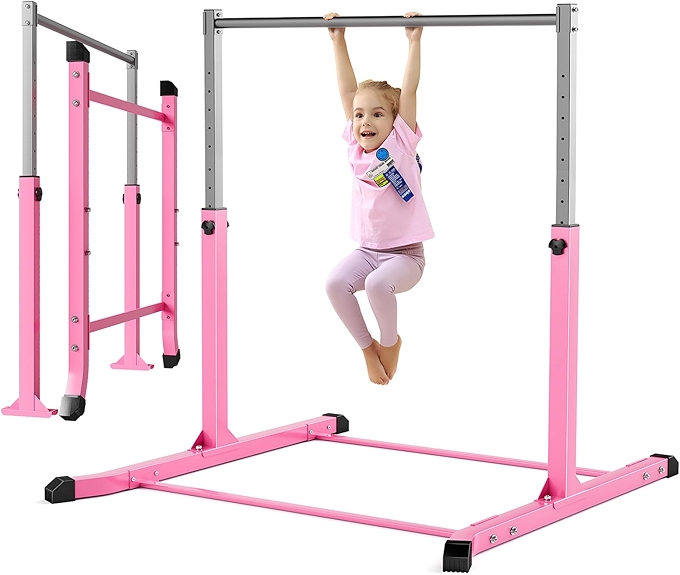 Mosebears儿童体操杆 - 稳固钢结构，防滑设计，易于组装，适应3至15岁孩子使用