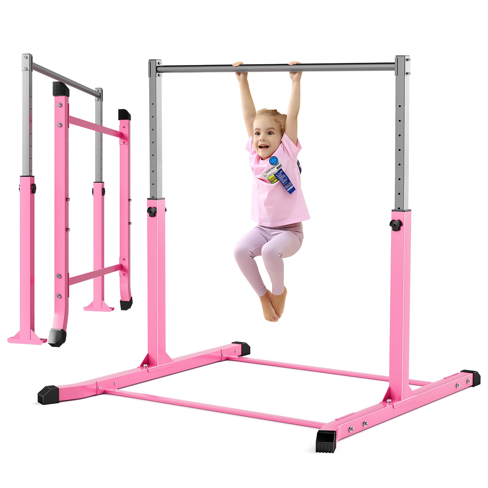 Mosebears Barra da ginnastica, attrezzatura da ginnastica domestica per bambini dai 3 ai 15 anni, struttura in acciaio stabile, antiscivolo, facile da montare, altezza regolabile da 7,6 cm a 1,7 m
