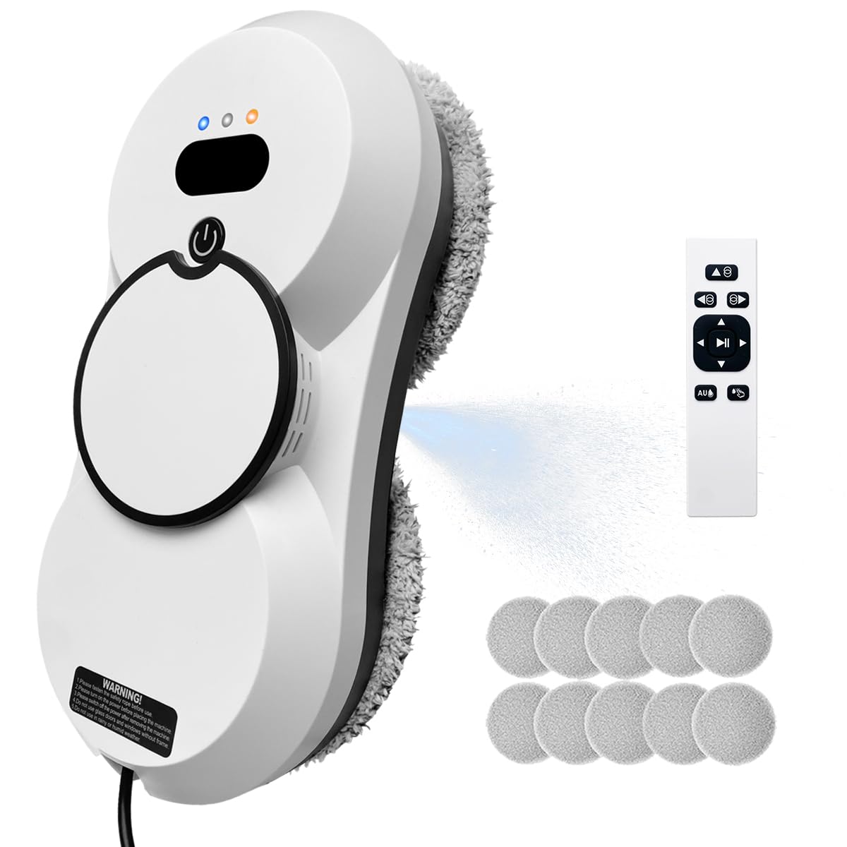 Robot Lave-vitres Automatique | 5600Pa Aspiration, Pulvérisation d'eau, 3 Modes de Nettoyage, Télécommande pour Fenêtres et Surfaces Lisses (White HCR-10)