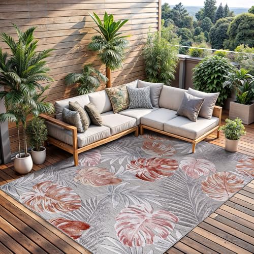 CAMILSON Indoor Outdoor Rug, Multi Color 6’x9’ Leaf Tropical Botanical