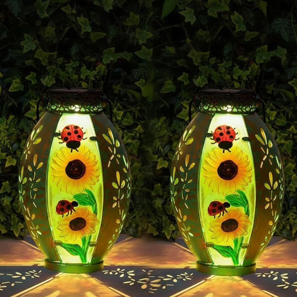 STARSOUL Confezione da 2 lanterne solari da esterni, impermeabili, da appendere, per patio, giardino, cortile, decorazione da giardino, girasole, regalo per donne