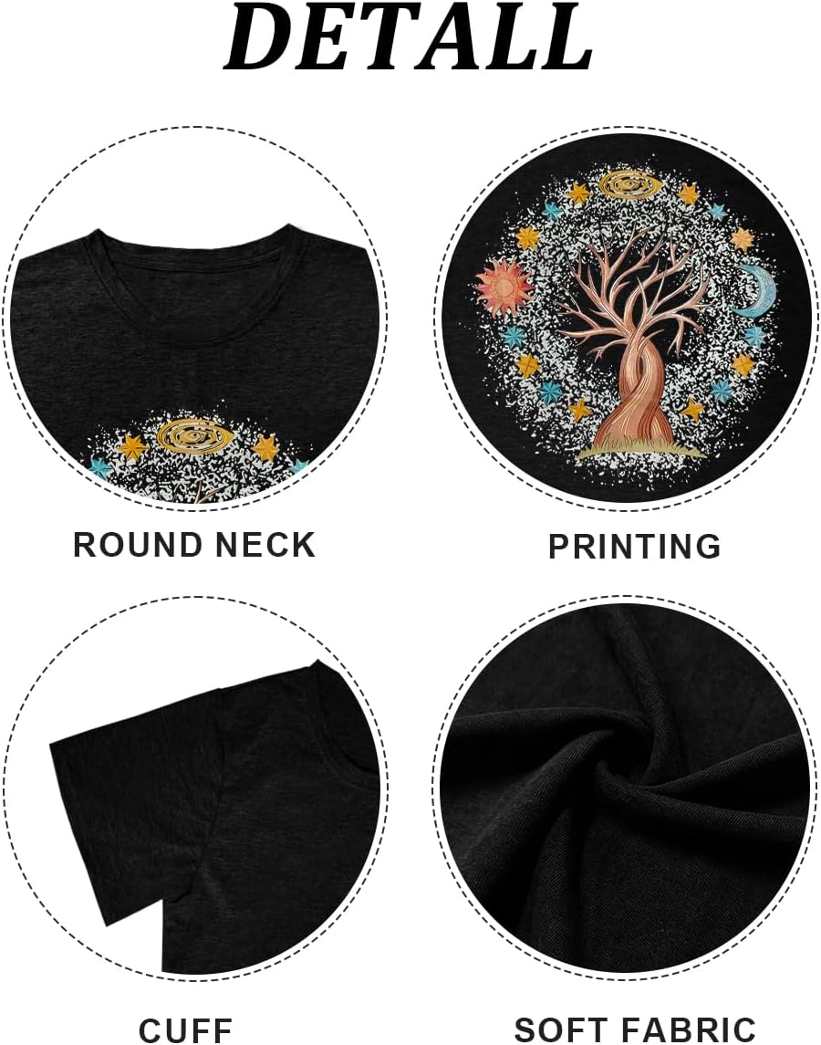Women Life Tree Shirts Vintage Boho Graphic Tees Natural Print Short Sleeve Summer Tops - Image 5