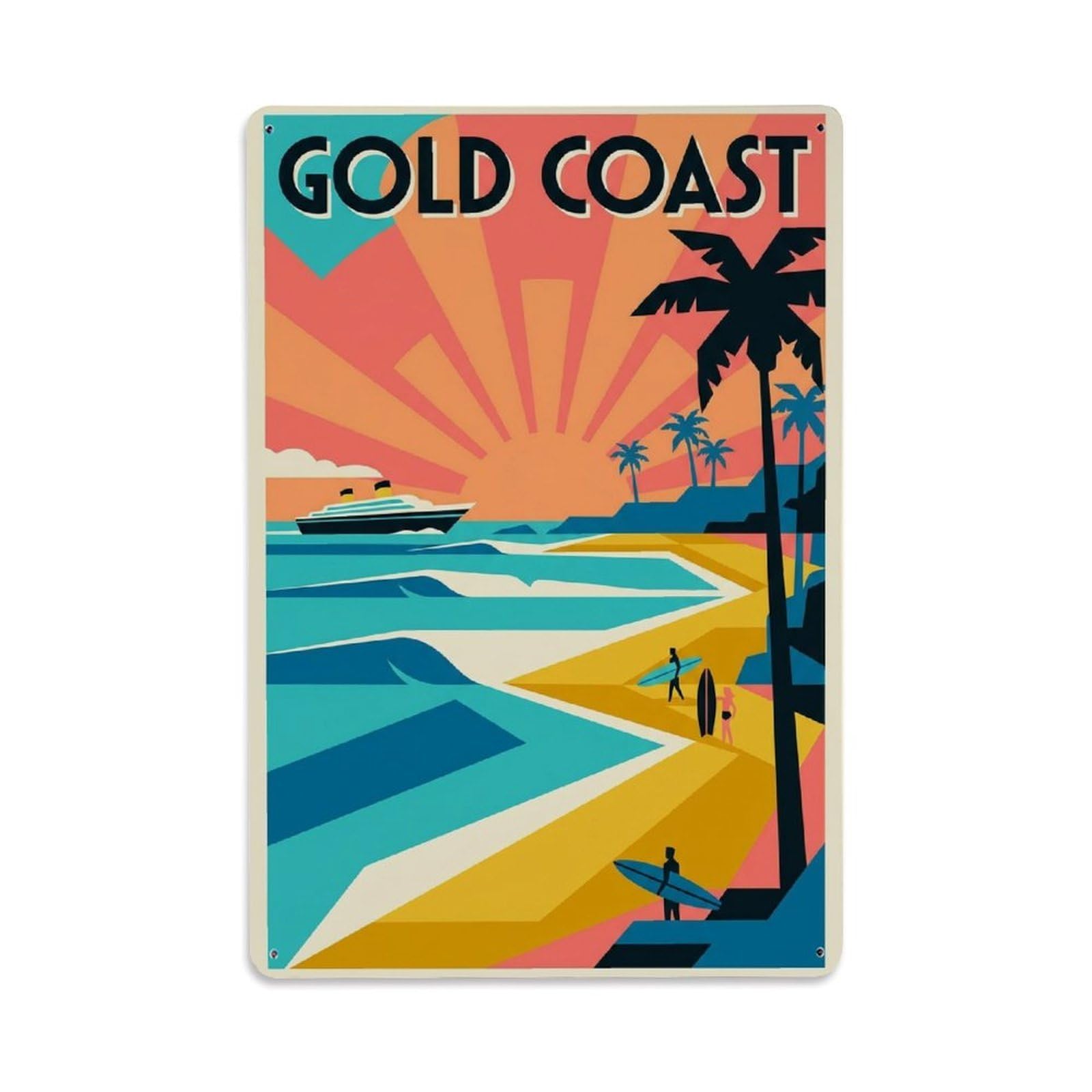 Metal Tin Sign Vintage Travel Australia Gold Coast