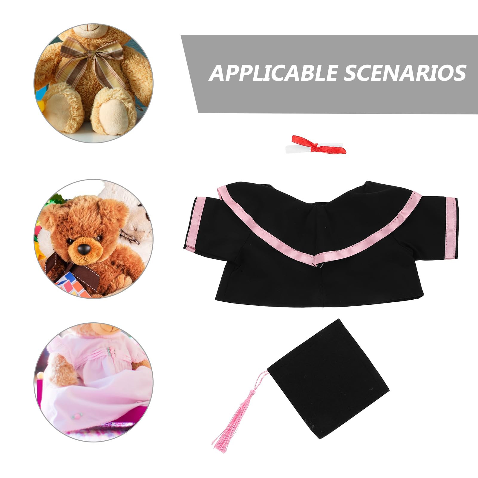 LOGOFUN 2Sets Stuffed Animal Graduation Outfits Plush Bear Clothes Fits Graduation Doll Costume with Cap Shawl Scroll for Party Favors - Pink
