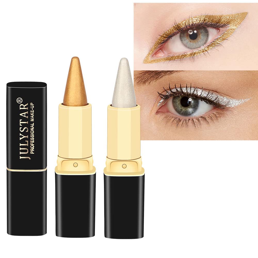 AzoneePearlescent White Cream Gel Eyeliner Stick, 2Pcs Waterproof and Smudge Resistant, Glides On Easily To Create Any Look, Richly Pigmented and Creamy Makeup Eyeliner for Women