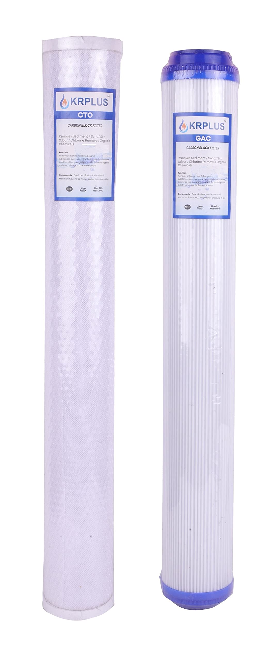 Activated Carbon Block Filter CTO + GAC Filter For 20 Inch Pre Filter Housing 10 Micron (Pack of 2)