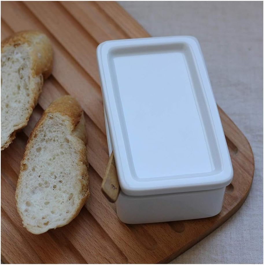 Butter Dishes Simple White Ceramic Rectangular Butter Box Ceramic Butter Tray with Lid Butter Container