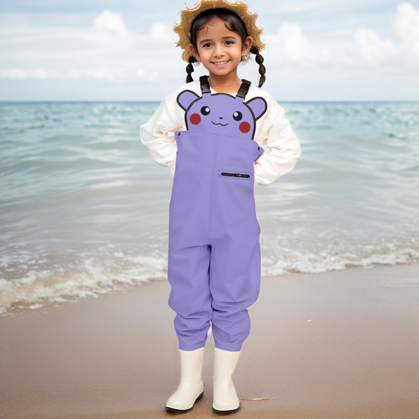 Générique Waders pour Enfants Garçons et Filles Water Cuissardes de Poitrine Pêche Jeunesse avec Poche Réglable Pantalon de Pluie Imperméable avec Bottes Parfait pour La Pêche