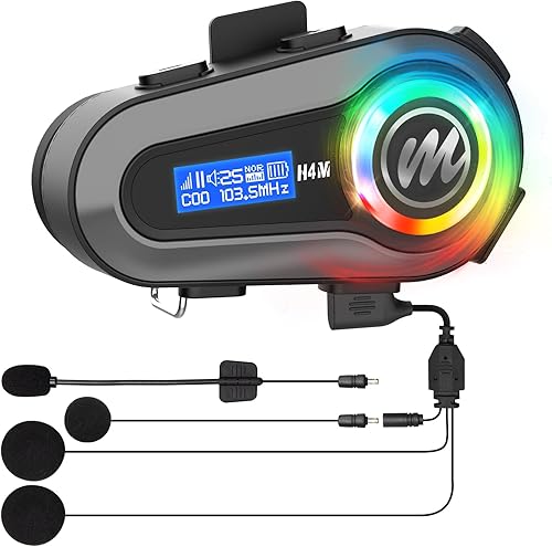 Moman Auriculares para casco de motocicleta, H4M con pantalla LCD y 6 ecualizadores de sonido altavoz para casco de motocicleta, uso para una sola