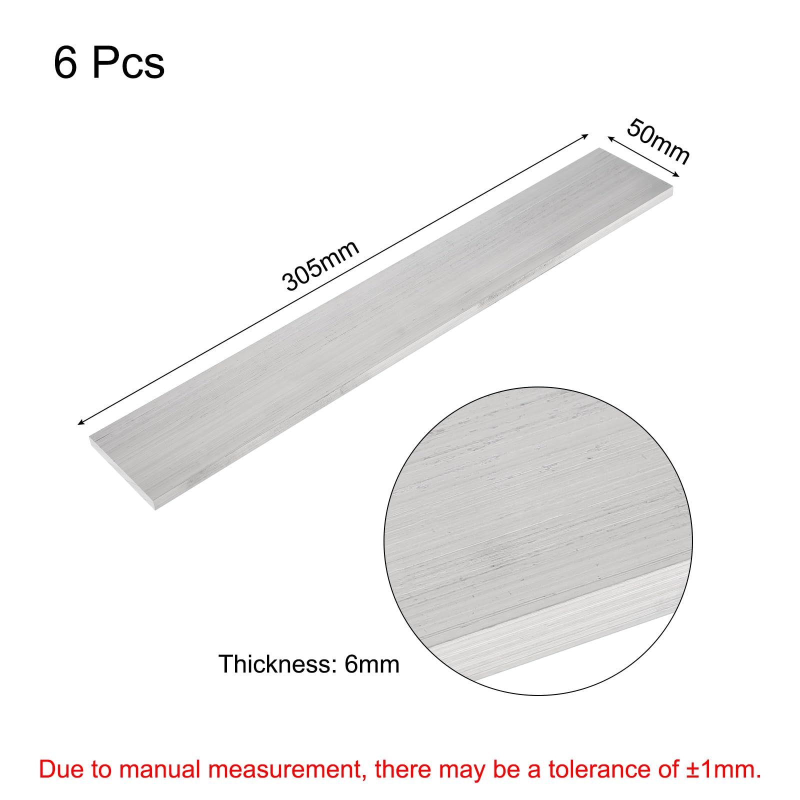 QUARKZMAN 6 Stück Aluminium Flachprofil 6 x 50 mm Aluleisten Flach Länge 305 mm Quadratischer 6061 Aluminium Flachplatte Aluschiene Schweißbar Massiv Neuware für Industriegebäude