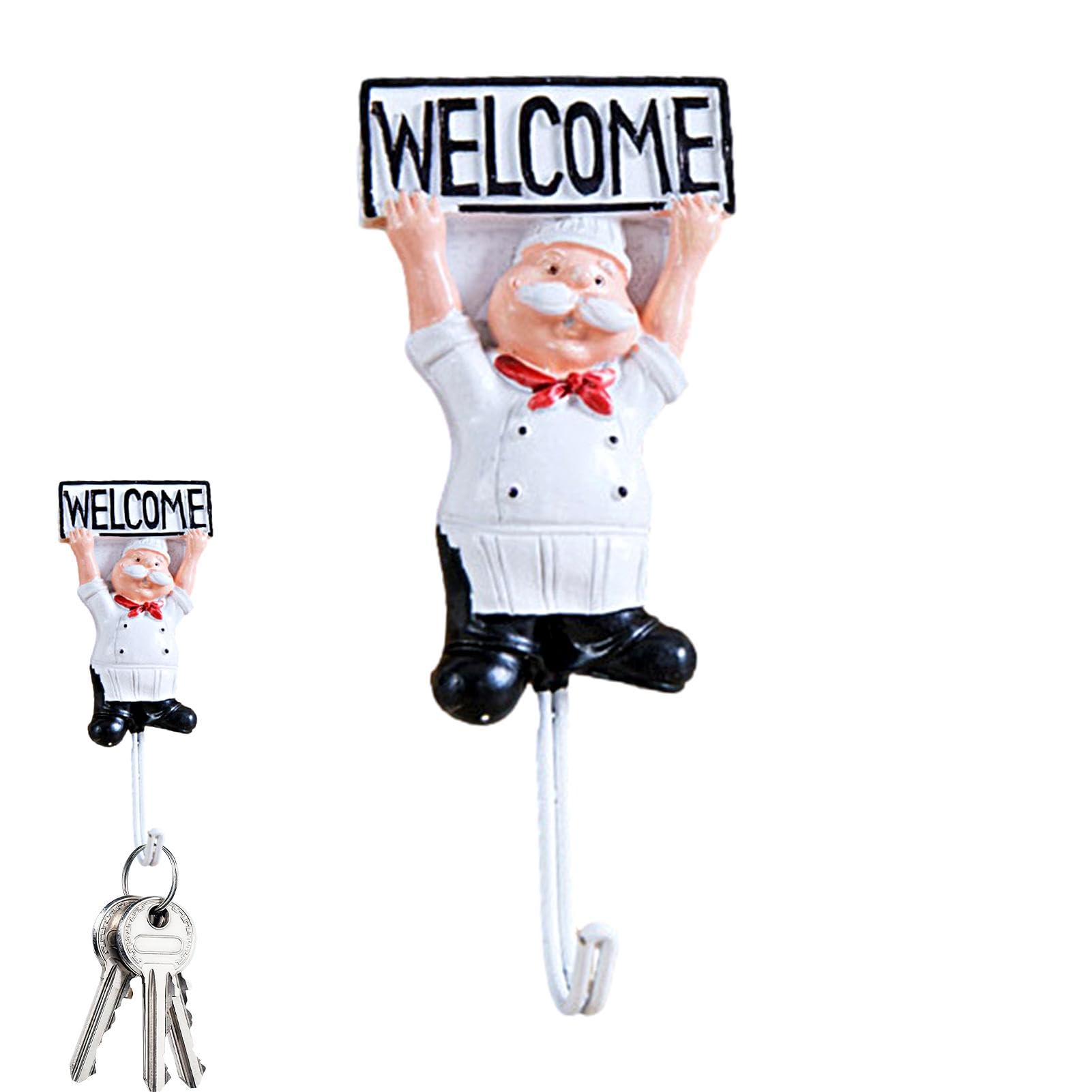 Raxove Chef Figurines Home Hooks, Chef Hook for Walls, Heavy Duty Stick on Hooks for Hanging, Cute French Chef Adhesive Wall Hooks, Adhesive Hooks for Kitchen, Living Room, Utility Hooks, Coat Hooks