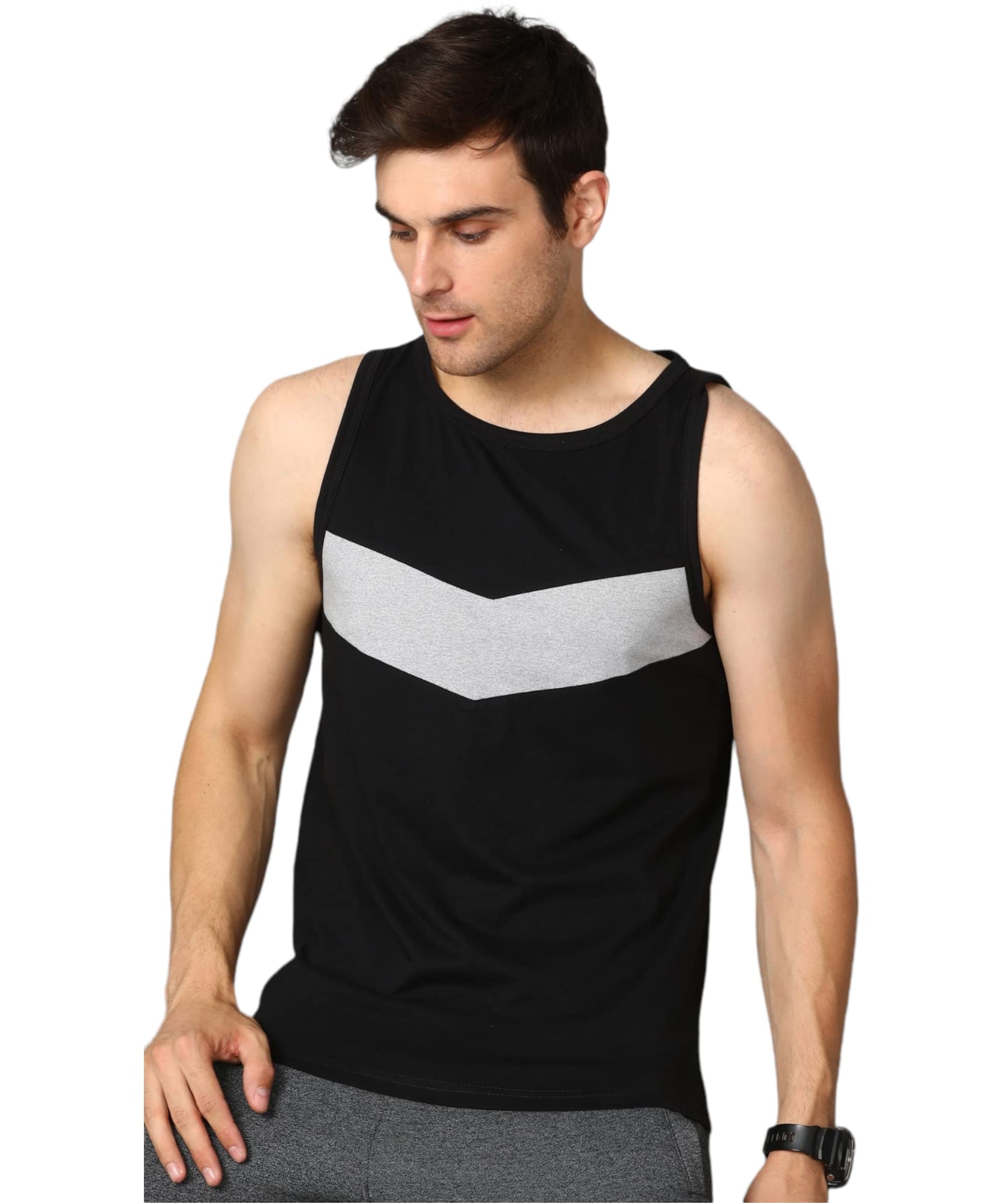 alan jones clothing Men's Cotton Colorblocked Sleeveless Regular Fit T-shirt-picture-35