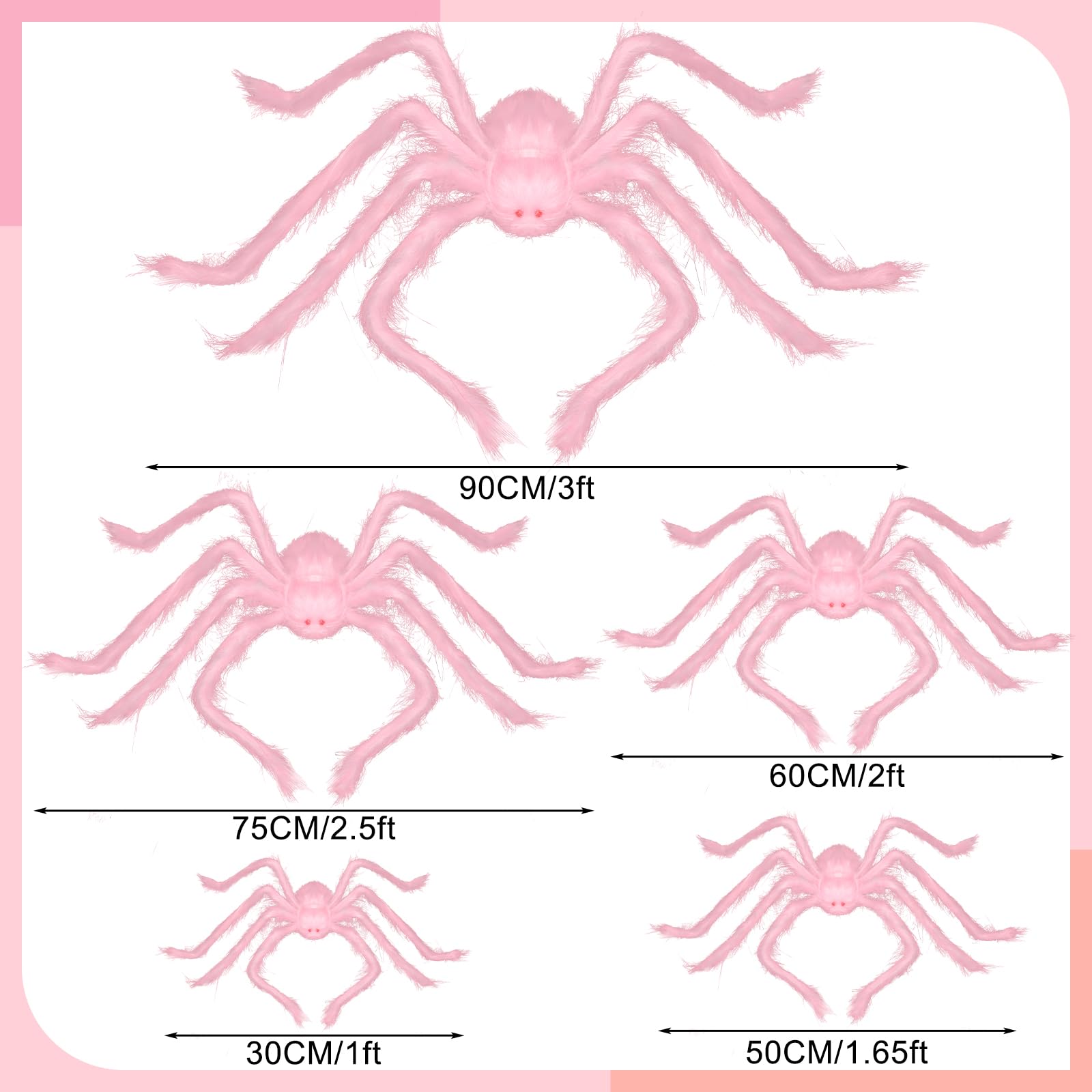 VioraWhite 5 Pcs Halloween Pink Spider Decorations Realistic Soft Hairy Giant Scary Araneid Set Fake Large Spider Props for Halloween Window Wall and Yard Outdoor Decor