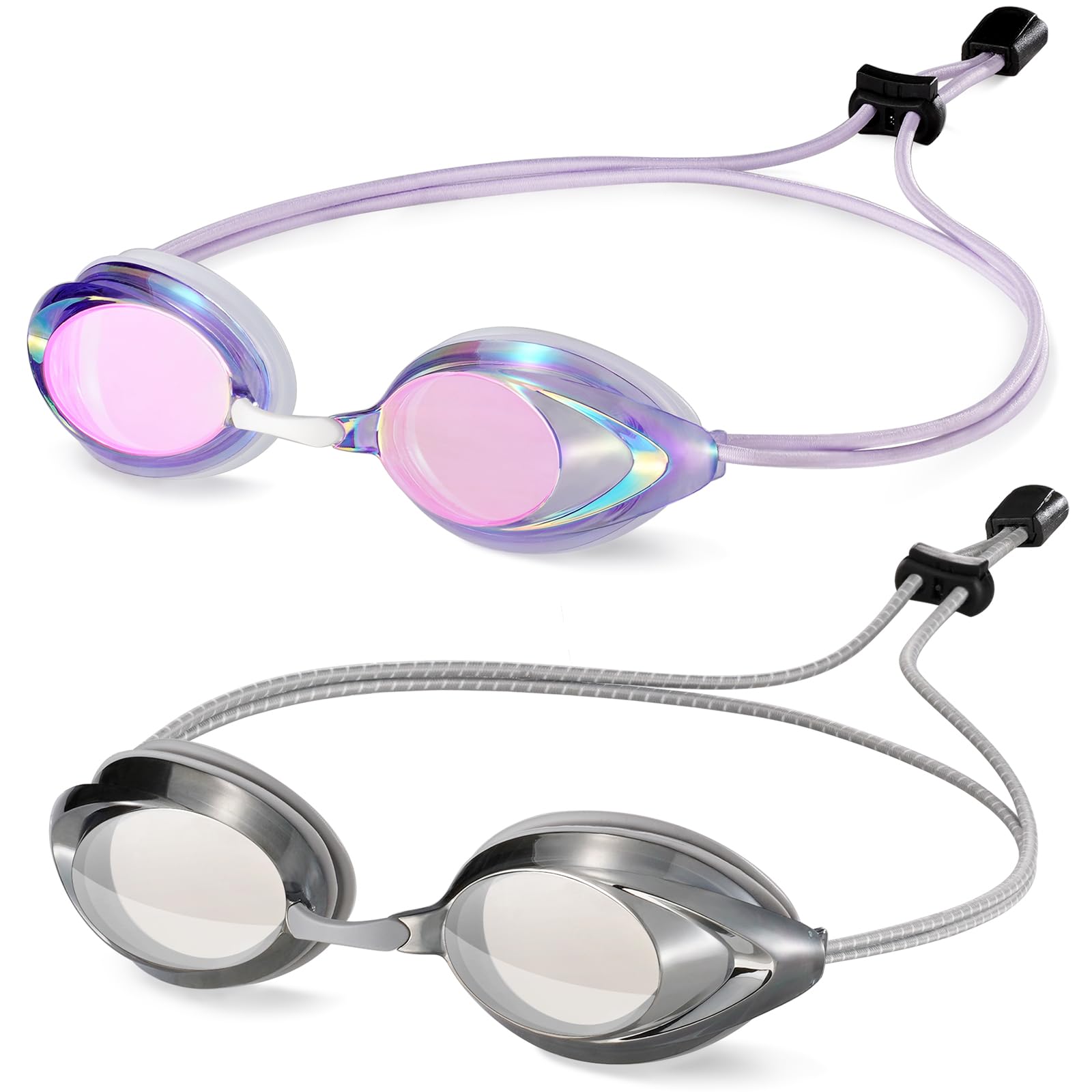 ITOWE 2 Pack Competitive Swim Goggles Adult Women, Swimming goggles Adult For Men Women Youth Bungee Strap Soft Silicone Leakproof Racing Water Goggles Panoramic Clear Vision Anti Fog UV Protection