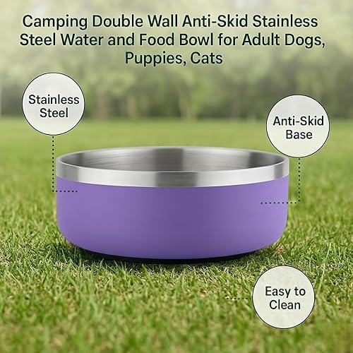 Miniatura 3 de Cuenco de acero inoxidable antideslizante de doble pared para alimentación de agua y alimentos para perros adultos, cachorros y gatos, acero