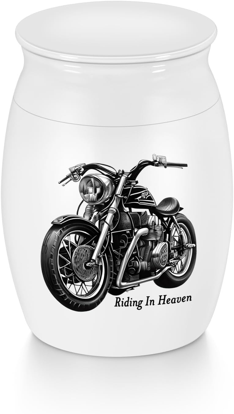 Mini Urns Stainless Steel Decorative Cremation Keepsake for Ashes 1.57 Small Urns Memorial Ashes Urn with Black Motorcycle - Riding in Heaven